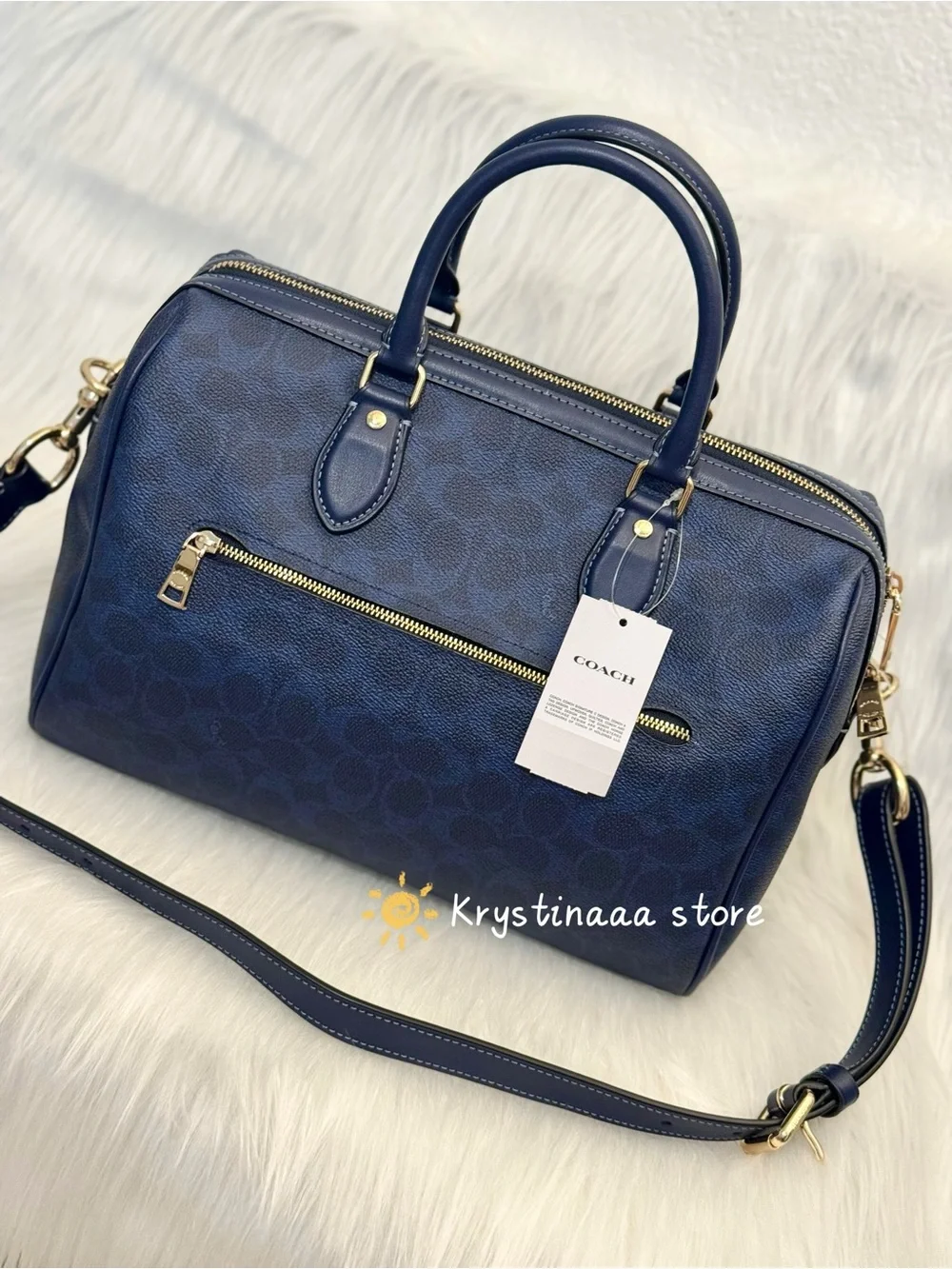 Coach Rowan Large Satchel Bag In Signature Canvas CEY74 Navy NWT
